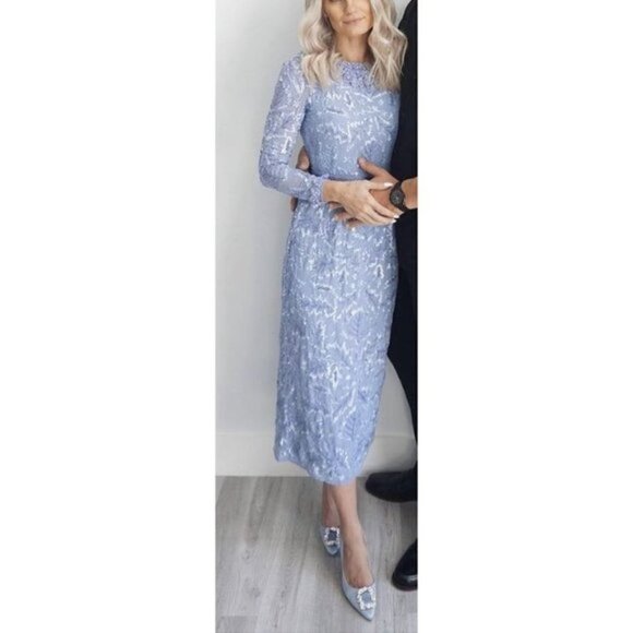 MAC DUGGAL Embellished Sheath Midi-Dress in Periwinkle Size US 12 NWT - Picture 3 of 15